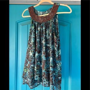 NEW Adiva Boho Sleeveless Top Aqua Multicolor Size Large Artsy Bohemian